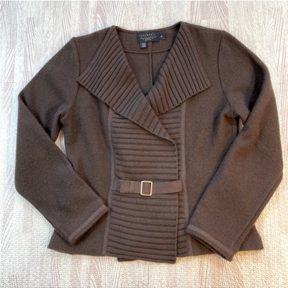 Icelandic Designs Boiled Wool Cardigan Sweater with Belt EUC Size Small